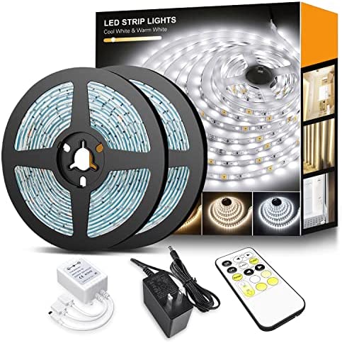 Nexillumi 65.6ft Tunable White LED Strip Lights 1200 LEDs, 3000K-6000K Dimmable LED Tape Light with Remote, LED Ribbon for Bedroom Mirror Kitchen Bar Cabinet Indoor Home Daylight Warm White