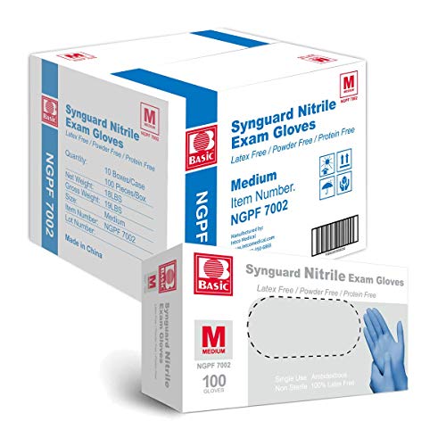 Basic Medical Blue Nitrile Exam Gloves - Latex-Free & Powder-Free - NGPF-7002 (Case of 1,000), Medium