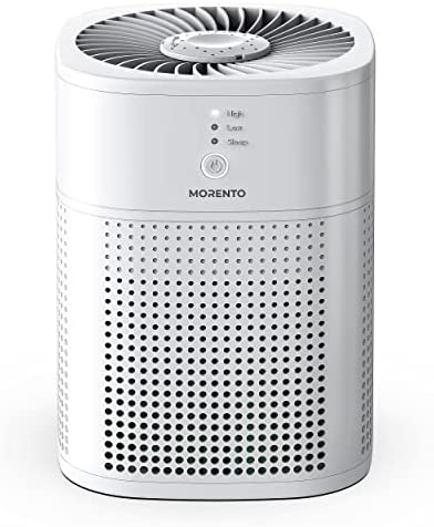 Air Purifiers for Bedroom, MORENTO Room Air Purifier HEPA Filter for Smoke, Allergies, Pet Dander Odor with Fragrance Sponge, Small Air Purifier with Sleep Mode, HY1800, White