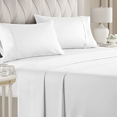 King Size Sheet Set - Breathable & Cooling - Hotel Luxury Bed Sheets - Extra Soft - Deep Pockets - Easy Fit - 4 Piece Set - Wrinkle Free - Comfy - White Bed Sheets - Kings Sheets - 4 PC