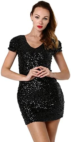 Women's Sequin Short Sleeve Homecoming Dresse Bodycon Mini Prom Cocktail Party Gown