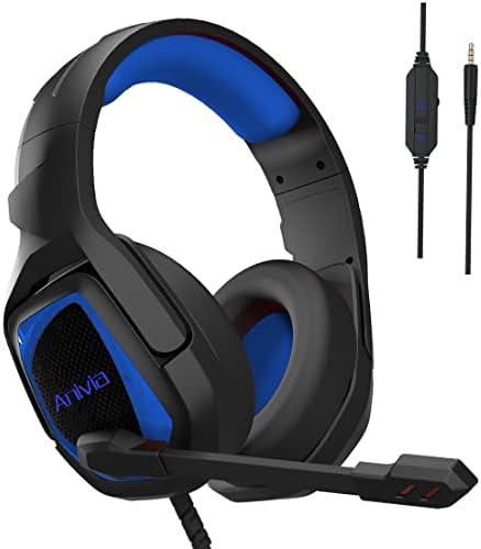 Gaming Headset Noise Cancelling Headphones with Microphone, Volume Control Memory Earmuffs Wired Stereo Headset Compatible with PS4, PS5, PC, Xbox One, Laptop, Nintendo Headphones for Adults and Kids