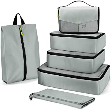 BAGSMART Packing Cubes for Suitcase, 6 Set Travel Packing Organizers Cubes, Lightweight Travel Cubes with Laundry Bag, Durable Luggage Organizer Bag Set with Shoe Bag Gray