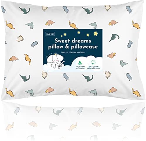 Toddler Pillow with Pillowcase - 13x18 Soft Organic Cotton Toddler Pillow for Sleeping - Washable Baby Nap Pillow - Travel Pillow for Kids - Toddler Sleeping Pillow Toddler Bedding (Dinosaur)