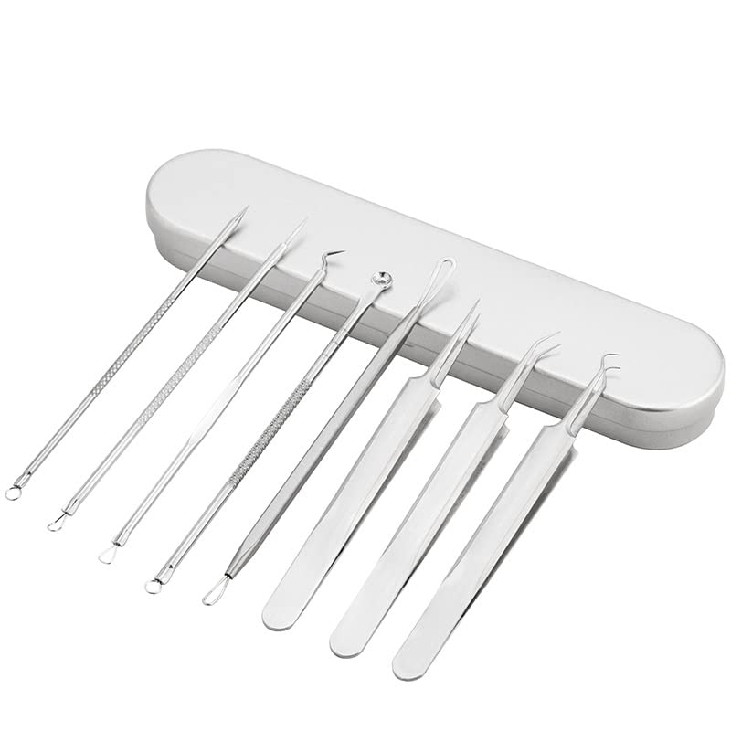Blackhead Remover Set 8 Pcs Stainless Steel Whitehead Blemish Removal Tool with Portable Metal Case