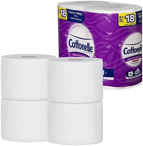 Ultra ComfortCare Toilet Paper with Cushiony CleaningRipples Texture - Pack of 1, 4-Count, 325 2-Ply Sheets Per Roll - 4 Family Mega Roll Toilet Paper = 18 Regular Rolls