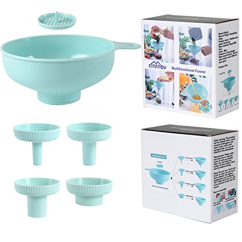 Plastic Wide Mouth Kitchen Funnels with Detachable 4 Different Sizes Spout and Strainer for Filling Small Bottles, Canning Funnel for Wide and Regular Jars,Food Funnels for Kitchen Use