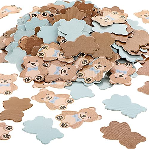300 Pieces Bear Confetti Baby Shower Paper Confetti Bear Table Confetti for Holiday Festival Party Table Home Decorations, 0.98 Inch (Blue, Brown)