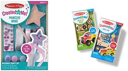 Melissa & Doug Created by Me! Paint & Decorate Your Own Wooden Princess Wand Craft Kit, Toys for Kids Ages 4+ & Decorate-Your-Own Wooden Craft Kits Set - Race Car and Monster Truck