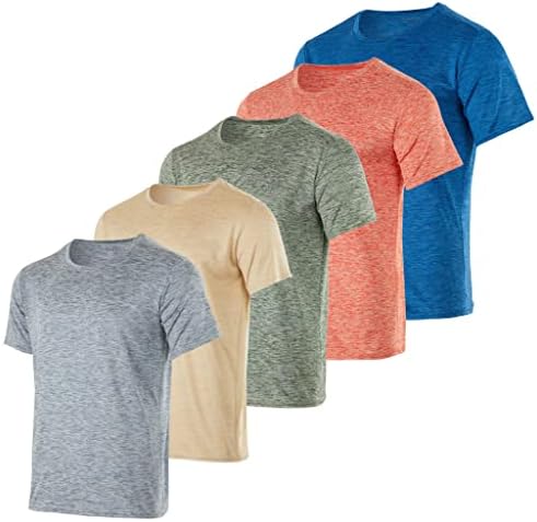 Real Essentials 5 Pack: Men’s Dry-Fit Moisture Wicking Active Athletic Performance Crew T-Shirt