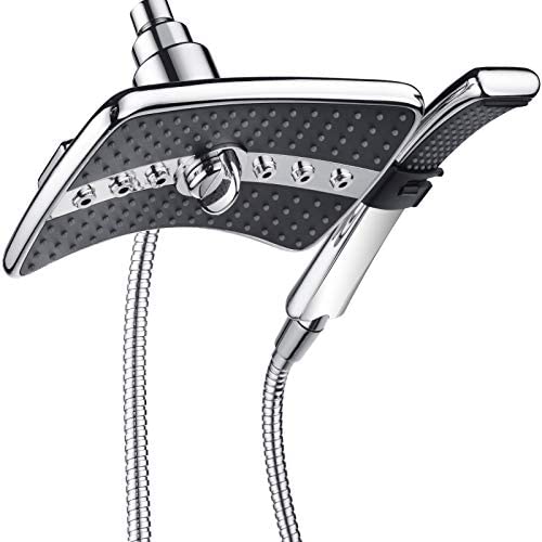 BRIGHT SHOWERS Dual Shower Head Combo Set, Handheld Showerhead Rainfall Shower Head Combo with Black Face, 60 Inch Long Stainless Steel Shower Hose, Chrome