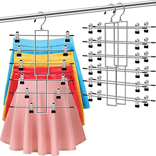 3 Pack Pants-Hangers-Space-Saving,6 Tier-Closet-Organizers-and-Storage Skirt Hangers with Clips,Closet-Organizer-Clothes-Organization-and-Storage Jeans Scarf Hangers,College-Dorm-Room-Essentials Decor
